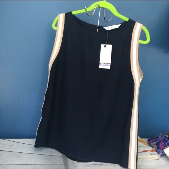 Zara Basic Z1975 Denim Tenzel Short Sleeve Navy Blue Top Join For Life Colab - Picture 4 of 5